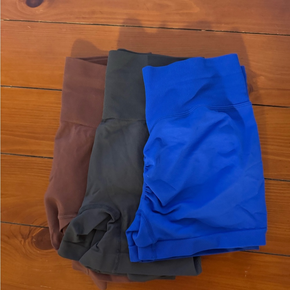 Set of Three Gym Shorts - Blue, Brown, Gray